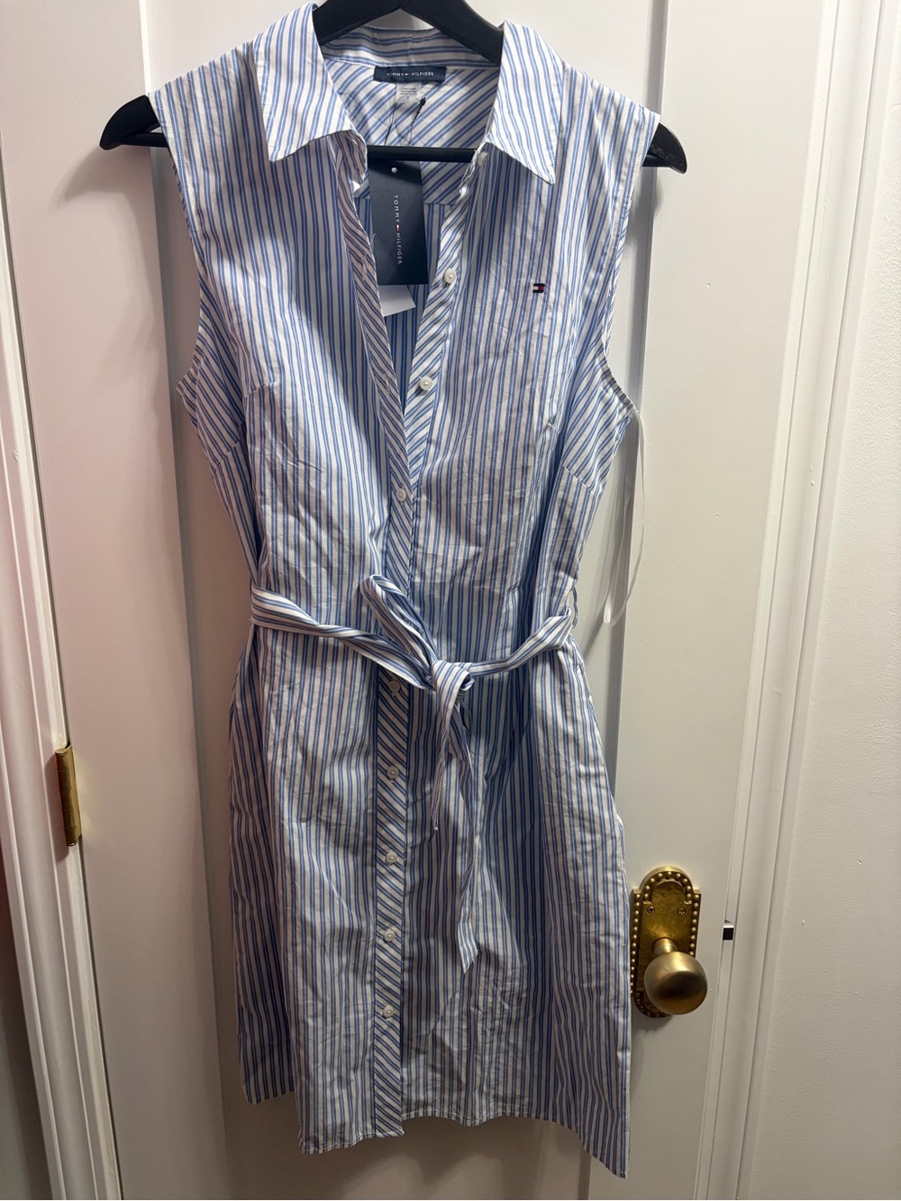Nordstrom Blue & White Striped Sleeveless Shirt Dress